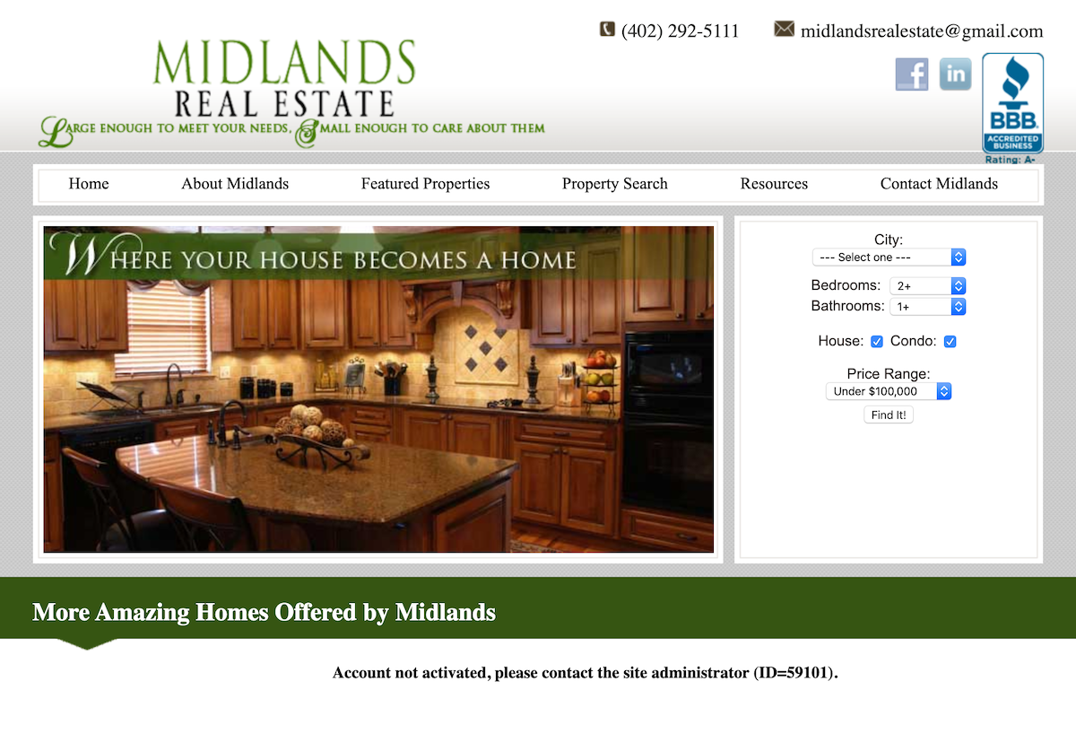 Screen capture of the old Midlands Real Estate website